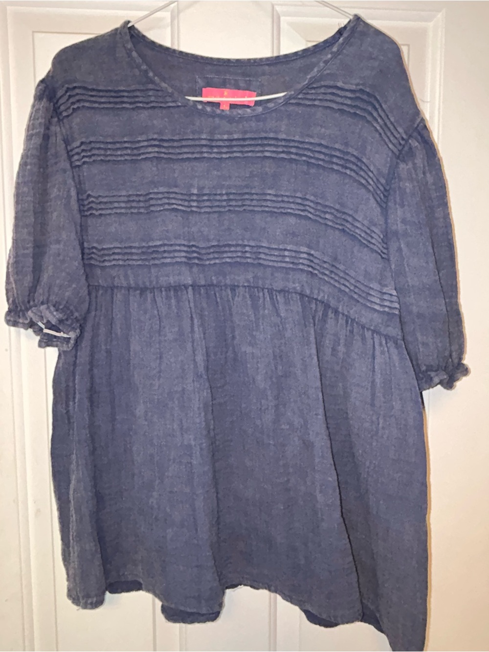Simply Southern Denim-Blue Pintuck Peasant Top